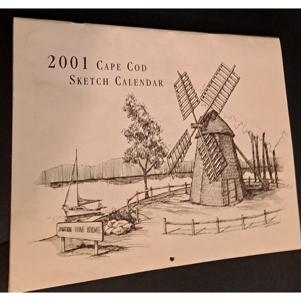 2001 Cape Cod sketch calendar featuring a drawing of the Jonathan Young Windmill